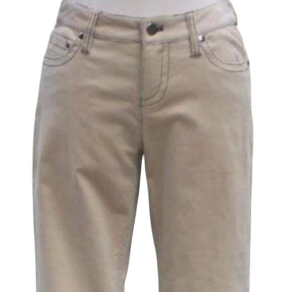 Cache Beige Corduroy Silver Stud Animal Trim Inside Flare Jean Pant NWT New $98 - Picture 5 of 6